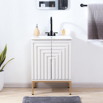 Rowan Geometric Modern Transitional 2-Shelf Bath Vanity Cabinet Only (Sink Basin Not Included)